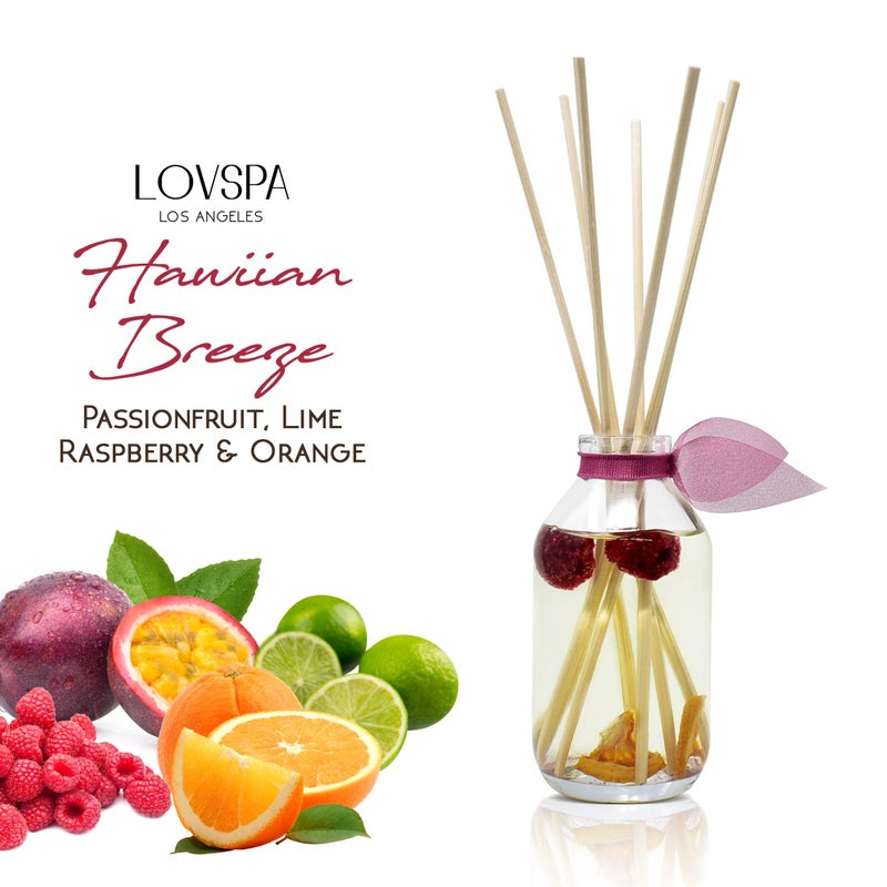 LOVSPA Reed Diffuser Set, Hawaiian Breeze Scented Oil Diffuser with Sticks, Home Fragrance Accessories for Bathroom Shelf Decor, Aroma Diffusers for Home or Office Desk, USA Made - Image 4